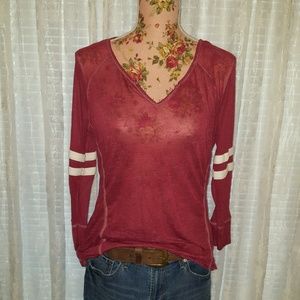 Maroon burnout v- neck raglan tee!!!
